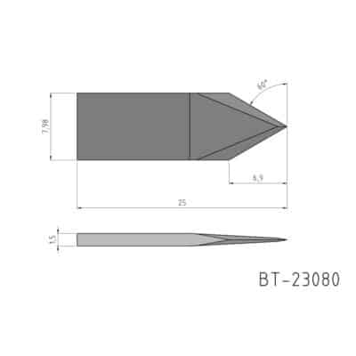 Flachmesser, ziehend und oszillierend Vergleichbar mit: Summa 500-9803 Esko BLD-DF113 G42443036 MultiCam 94-02466-910.309-S Zünd Z11 in 25 mm AXYZ BT1051L-7 Passend zu: Summa 500-9313 Referenz: BT-23080