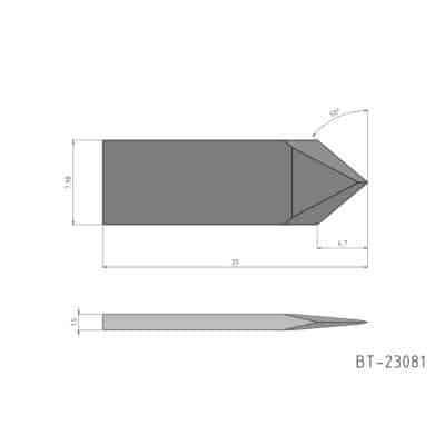 Flachmesser, ziehend und oszillierend Vergleichbar mit: Summa 500-9802, Esko BLD-DF112 G42444299, MultiCam 94-02466-910.301-S, ZÜND Z10 in 25mm, Colex T00312 Passend zu Summa 500-9313 Referenz: BT-23081