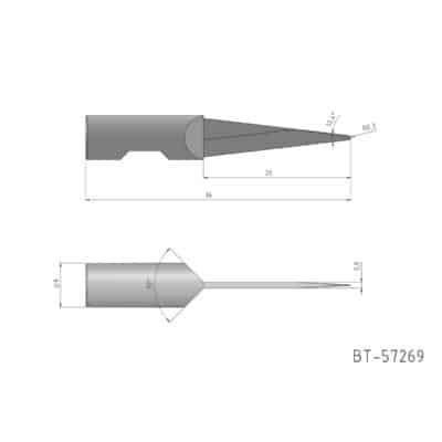 Rundschaftmesser, einschneidig, runde Spitze im Center Vergleichbar mit: Summa 500-9834, Summa 500-0834, MultiCam 003612-MC140394, MultiCam 84-00193-BT-57269, AXYZ B1041L-20 Referenz: BT-57269