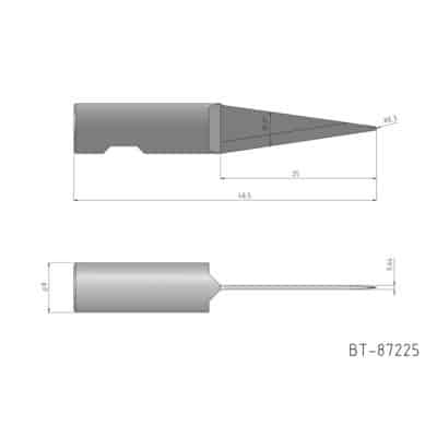 Round Shank Knife Blade, single edged, rounded tip- center reference: BT-87225